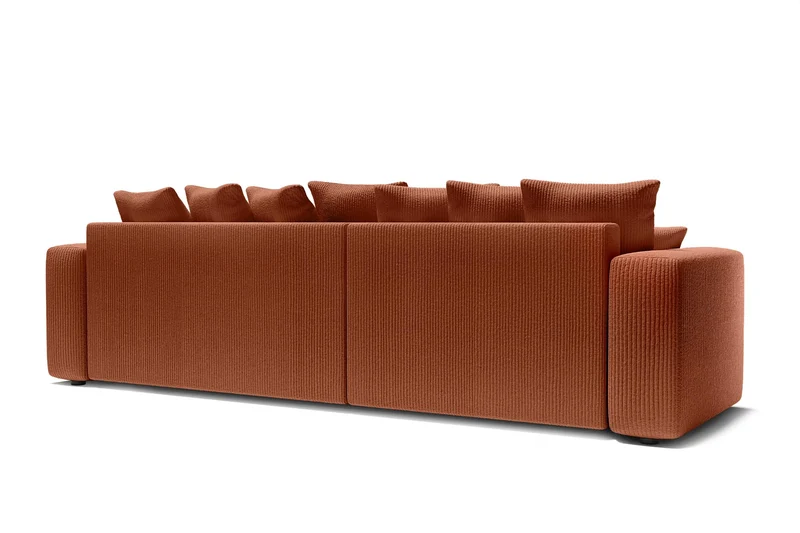BAÏTA Canapé d'angle Convertible Lea XL 5 Places, avec Angle Reversible et Coffre de Rangement, en Velours côtelé Terracotta