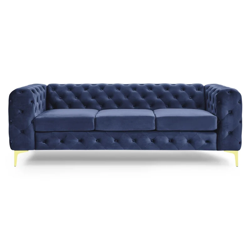 Mobilier-Deco Darcy - Canapé Chesterfield 3 Places en Velours Bleu
