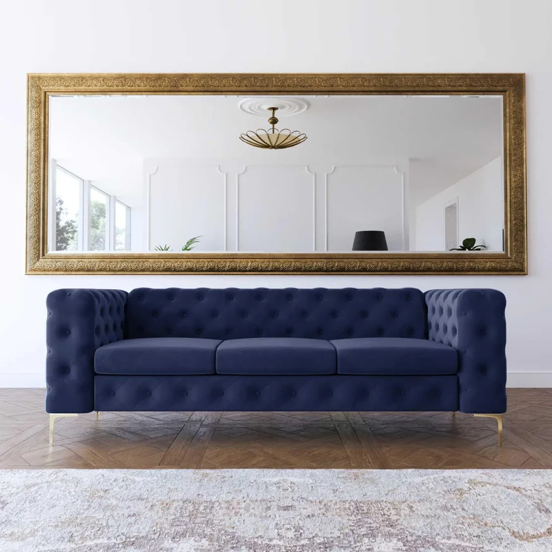 Mobilier-Deco Darcy - Canapé Chesterfield 3 Places en Velours Bleu