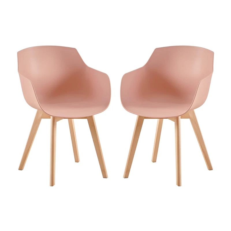 EGGREE Lot de 2 Chaises de Salle à Manger avec Pieds en Bois de Hêtre Massif, Fauteuils Scandinaves Chaise de Salon avec Accoudoirs, Rose Fumé