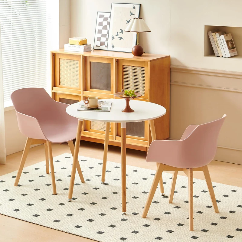 EGGREE Lot de 2 Chaises de Salle à Manger avec Pieds en Bois de Hêtre Massif, Fauteuils Scandinaves Chaise de Salon avec Accoudoirs, Rose Fumé