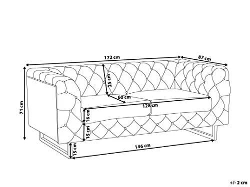 Canapé Fixe 2 Places Style Chesterfield Capitonnés en Cuir PU Blanc avec Pieds en Acier Inox Top Tendance pour Salon Chic et Glamour Beliani