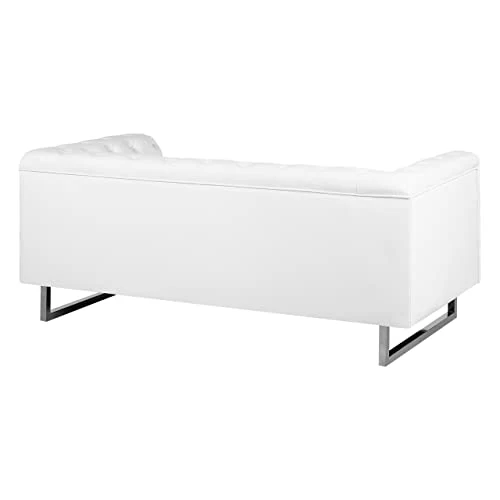 Canapé Fixe 2 Places Style Chesterfield Capitonnés en Cuir PU Blanc avec Pieds en Acier Inox Top Tendance pour Salon Chic et Glamour Beliani