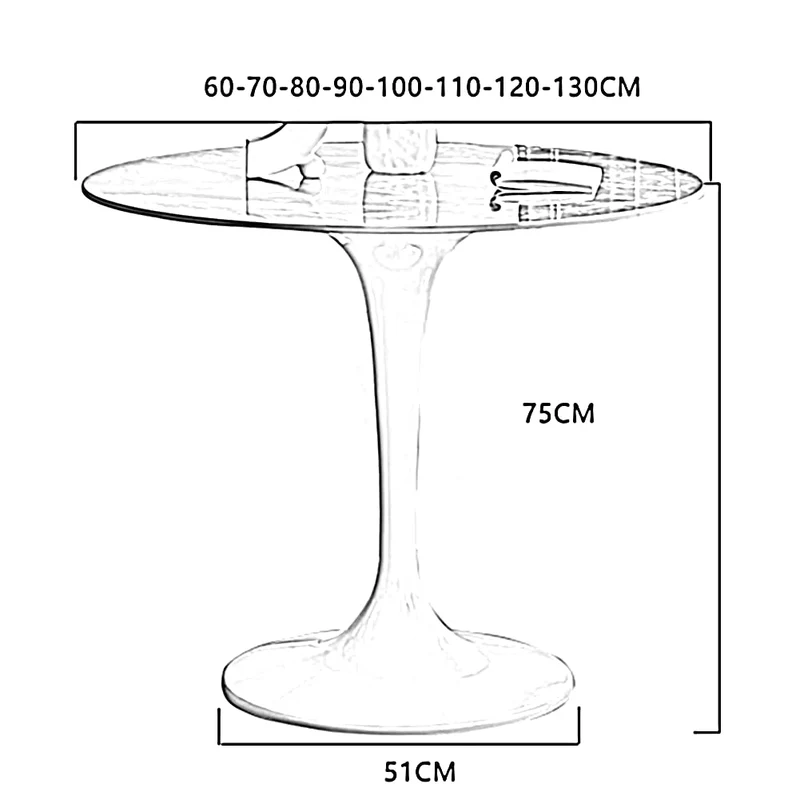 KUviez Table De Bistrot Table À Manger Ronde Table Tulipe du Milieu du Siècle Dessus De Table en Marbre Imprimé pour 4-6 Personnes Table D'appoint Pré-assemblée Table Basse De Loisirs(Size:100CM,Co
