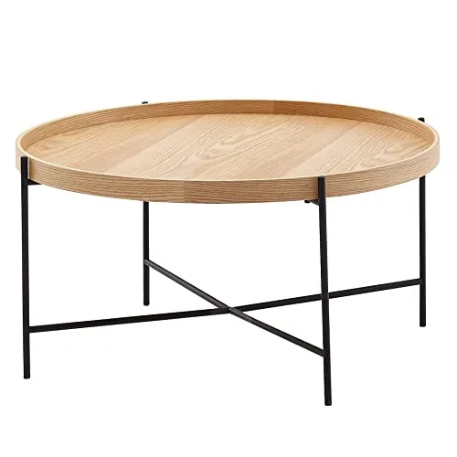 FineBuy Table Basse 78x78x40 cm Table Basse Bois/métal Table de Salon chêne | Table de Chambre Design Ronde Moderne | Table Basse en Bois | Table de Salon