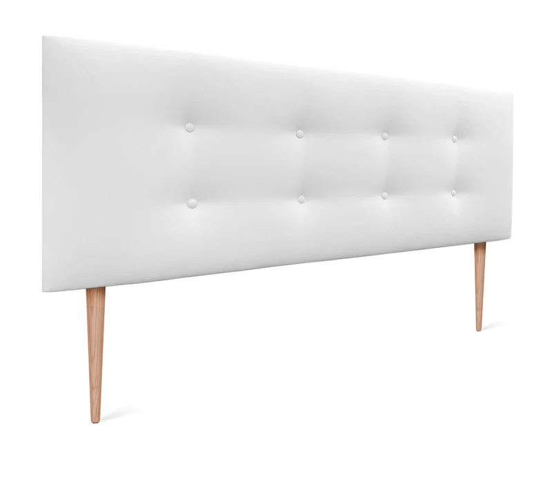 DHOME Tête de lit en Similicuir ou en Tissu acualine avec 2 rangées de Boutons Nouvelle Gamme DE Couleurs Tête de lit de Luxe tapissée (Tissu Blanc, 145x105cm avec Pieds (Lits 120/135/140))