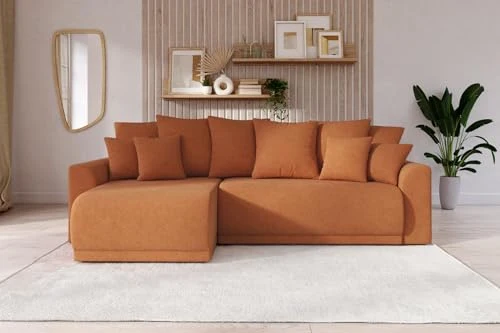 BAÏTA Canapé d'angle Convertible Nova 4 Places en Tissu Rouille