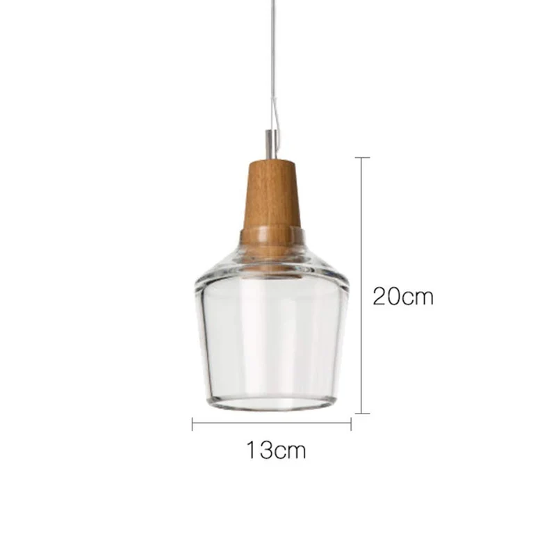 YCLED Suspension moderne lustre en verre clair avec lampe de décoration en bois 1 lampe de suspension for la salle à manger chambre salon cuisine îlot (Size : A)