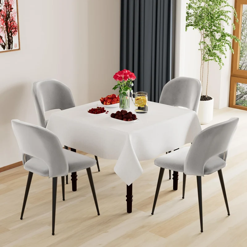 Lot de 2 chaises de salle à manger, en velours, avec dossier ajouré, ergonomiques, rembourrées, pour table à manger, bureau, salon, chambre à coucher, gris, 48 x 45 x 85 cm