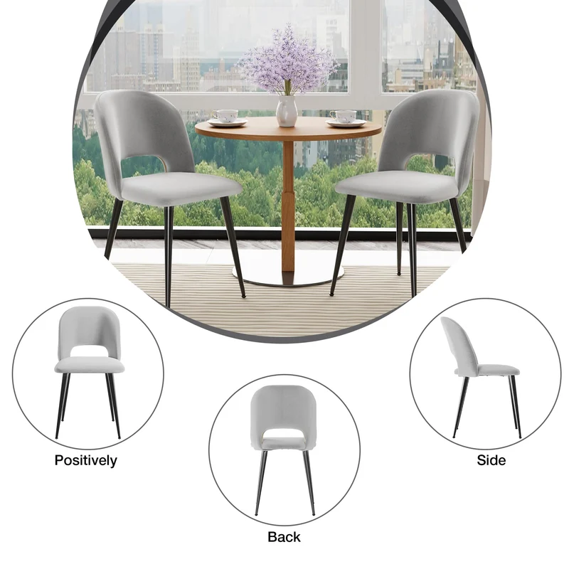 Lot de 2 chaises de salle à manger, en velours, avec dossier ajouré, ergonomiques, rembourrées, pour table à manger, bureau, salon, chambre à coucher, gris, 48 x 45 x 85 cm