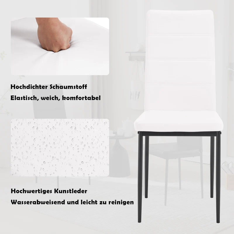 WOLTU Chaise Salle à Manger Lot de 4, Chaise Cuisine avec Dossier Haut, Siège Rembourré en Similicuir, Pieds en Métal, Design Moderne, pour Salon, Cuisine, Salle à Manger, Blanc, EZS46ws-4