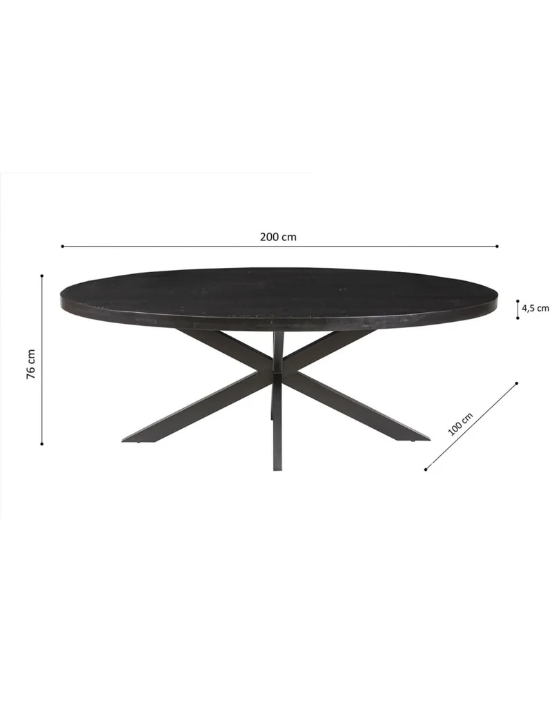 PRICE FACTORY just for you Table à Manger Ovale BOURGIA en Bois Massif de Mangolia Noir, idéal pour Une Salle a Manger conviviale