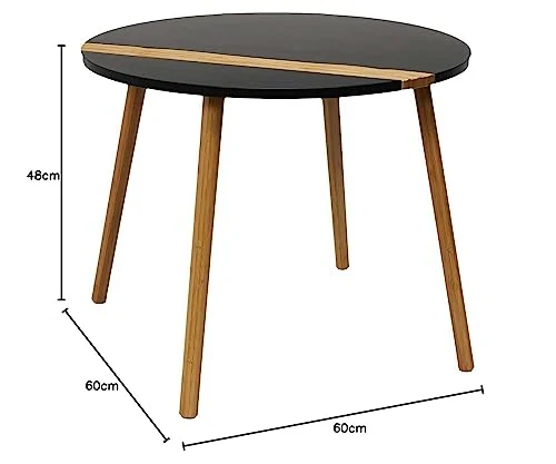 HOME DECO FACTORY The Lot de 2 Tables Basses Gigognes Rondes Bicolore Relief Noir, Bois d'ingénierie, Small 40 x 40 cm-Tall 60 x 40 cm