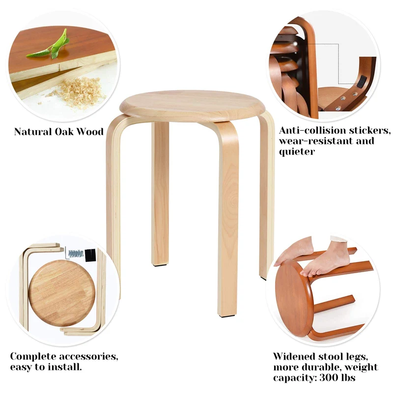 IBUYKE Chaise Salle à Manger/Tabourets de Bar Empilables en Bois Massif Sièges Lisses pour Salon, Cuisine, Bistrot pour Salon, Cuisine, Bistrot Bois Naturel 40x33x44cm RF-752