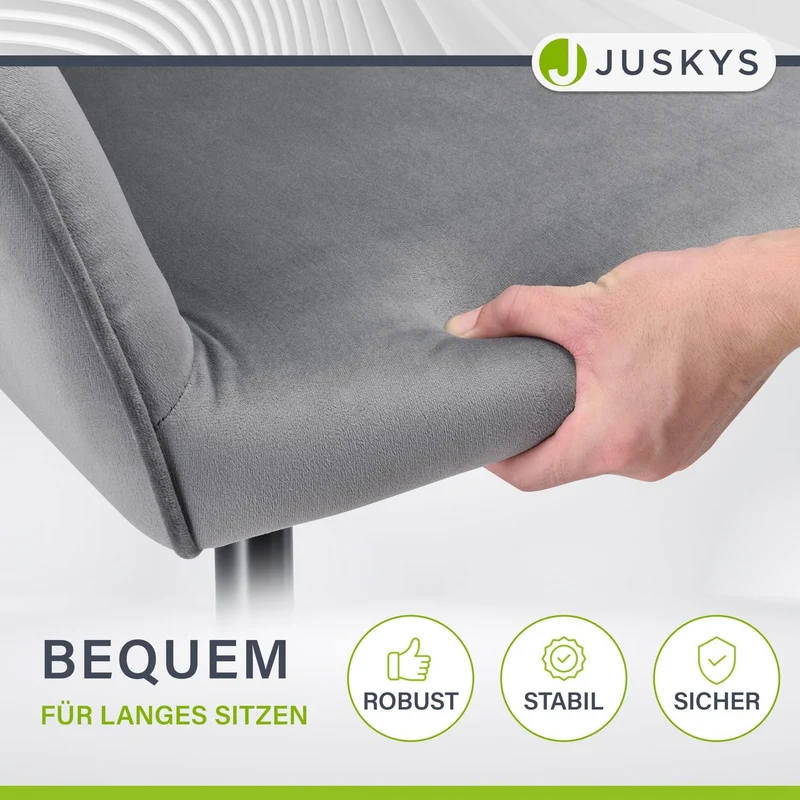 Juskys Ensemble de 2 chaises de Salle à Manger Tarje, avec Dossier et accoudoirs, Pieds métalliques, revêtement en Velours, capacité de Charge de jusqu'à 110 kg, 2 chaises de Cuisine - Gris Clair