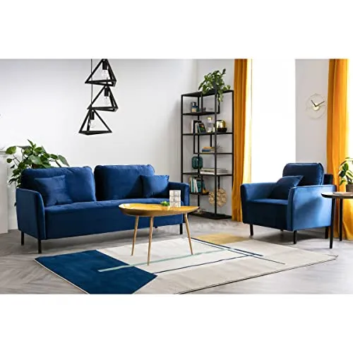 Miliboo Canapé Design 3 Places en Tissu Velours Bleu foncé et métal Noir BEKA