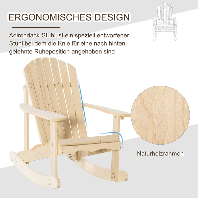 Outsunny Adirondack Chaise de jardin à bascule en pin naturel 74 x 97 x 92 cm