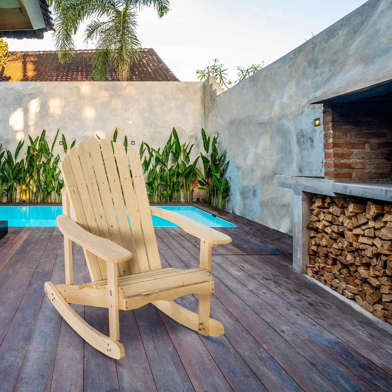 Outsunny Adirondack Chaise de jardin à bascule en pin naturel 74 x 97 x 92 cm