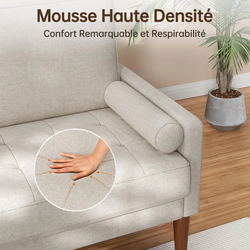 Vesgantti Petit Canapé 2 Places Ashbeige, Canapé en Lin 121cm avec Coussin à Ressorts, Mini Canapé Chambre avec Accoudoirs, Canapé de Salon Moderne, Canapé Fixe 2 Places, Ashbeige Causeuse