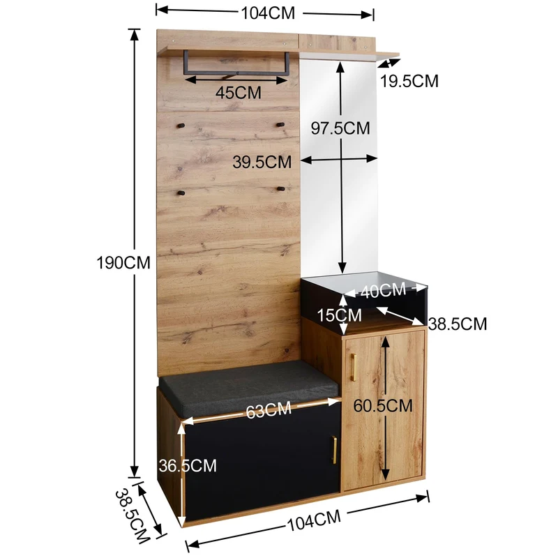 I0I&I0I Ensemble couloir et vestiaire élégant (noir et bois)