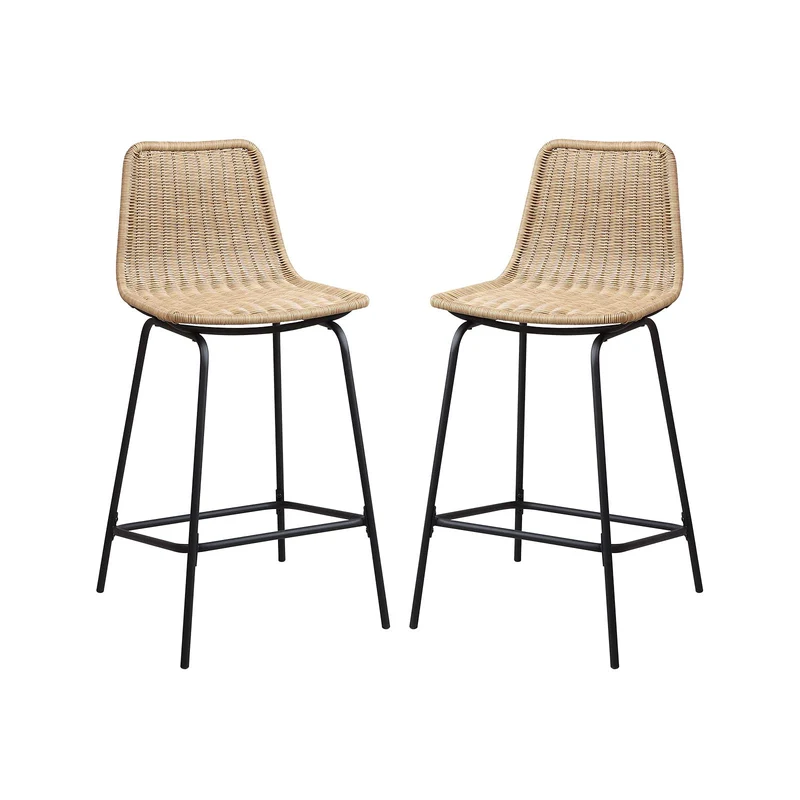 Tabourets de Bar Îlot Central Rotin et Métal - Coloris Naturel Bali | Lot de 2