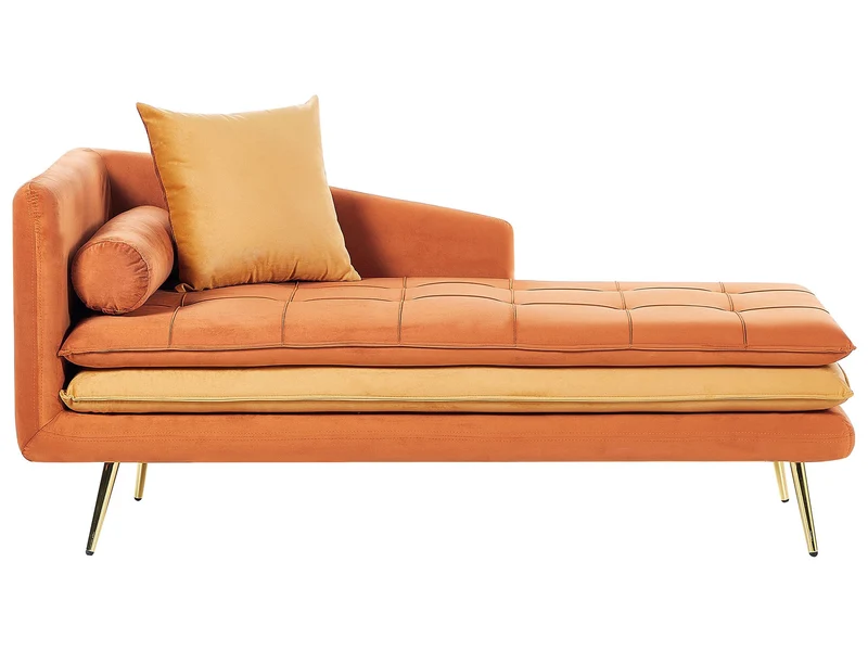 Chaise Longue de Salon Côté Gauche avec Rembourrage en Velours Orange Gonesse