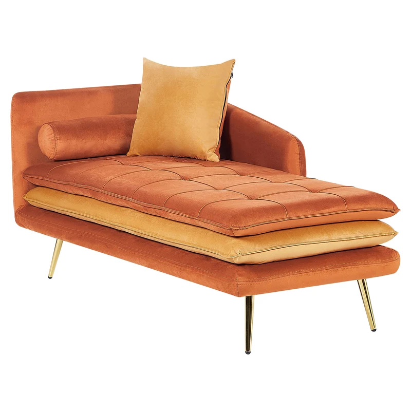 Chaise Longue de Salon Côté Gauche avec Rembourrage en Velours Orange Gonesse