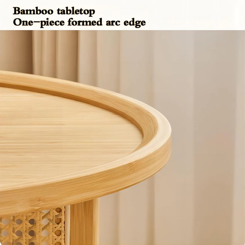 Table de Salle À Manger Ronde Moderne du Milieu du Siècle en Bambou, Conception de Piédestal Rustique en Rotin pour Les Petits Espaces, peut Accueillir 2 À 4 Personnes(Color:Brown,Size:80cm/31in)