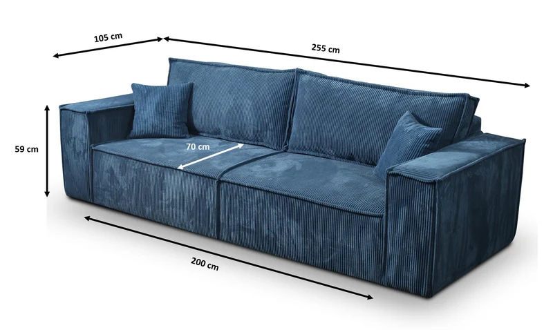Tendencio Canapé Convertible 3 Places Vella en Velours côtelé - 255 cm - Mode lit et Coffre de Rangement (Gris Clair)