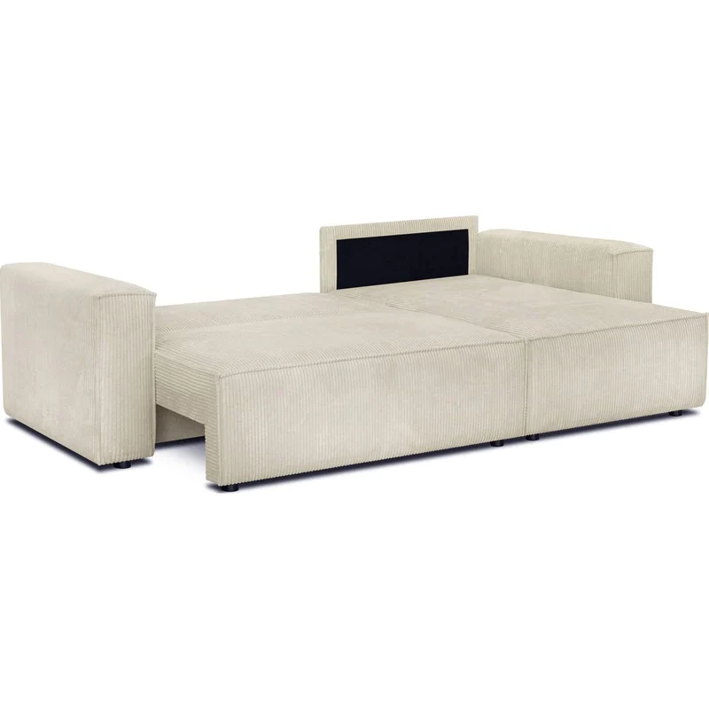 HOMIFAB Canapé d'angle Convertible réversible 4 Places avec Coffre de Rangement en Velours côtelé Beige - Livia