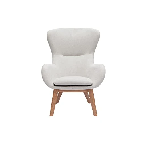 Miliboo Fauteuil scandinave en Tissu Effet Velours texturé Beige et Bois Clair ESKUA