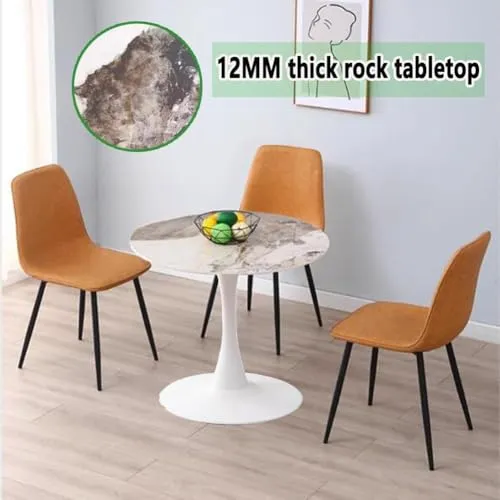 Table À Manger Ronde 60/70/80 Cm avec Piédestal Et Plateau en Granit, Pieds en Métal, Table Basse Tulipe, Table D'appoint De Loisirs for Salon, Café Et Cuisine(60cm)