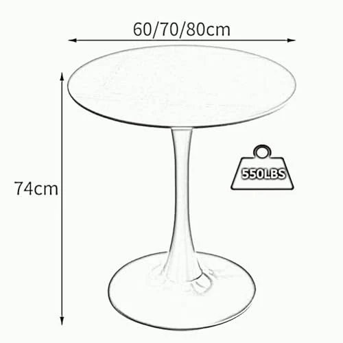 Table À Manger Ronde 60/70/80 Cm avec Piédestal Et Plateau en Granit, Pieds en Métal, Table Basse Tulipe, Table D'appoint De Loisirs for Salon, Café Et Cuisine(60cm)