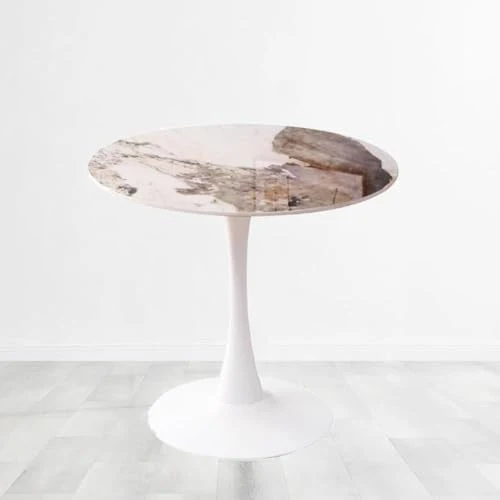 Table À Manger Ronde 60/70/80 Cm avec Piédestal Et Plateau en Granit, Pieds en Métal, Table Basse Tulipe, Table D'appoint De Loisirs for Salon, Café Et Cuisine(60cm)