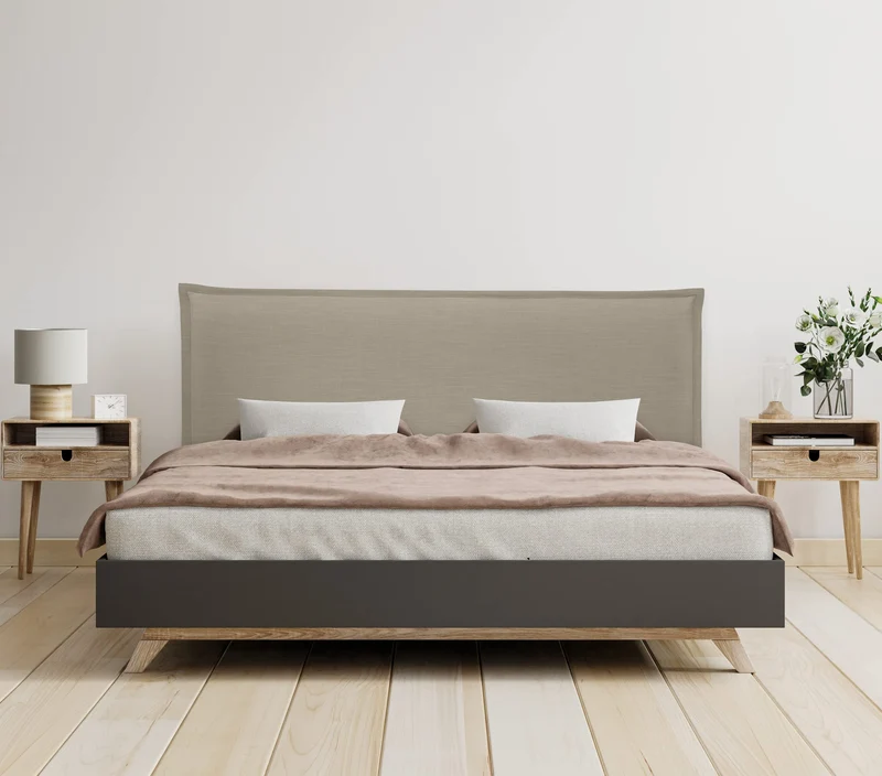 DHOME Tête de lit en Lin Naturel uni avec Bordures Tête de lit rembourrée Chambre à Coucher Moderne Top Trending (Terrain, 160x105cm avec Pieds (Lits 150/160))