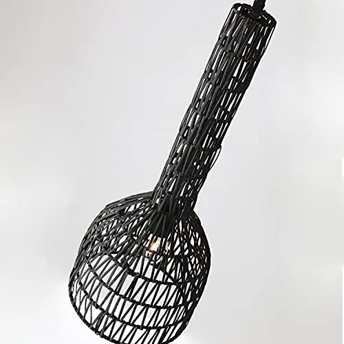 LUSSIOL Luminaire Laila, suspension rotin, 60 W, noir, ø 23 x H 60 cm