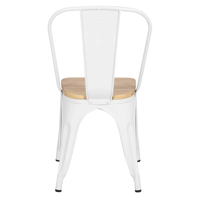 Kosmi - Lot de 4 chaises en métal Blanc Mat et Assise en Bois Clair - Style Industriel