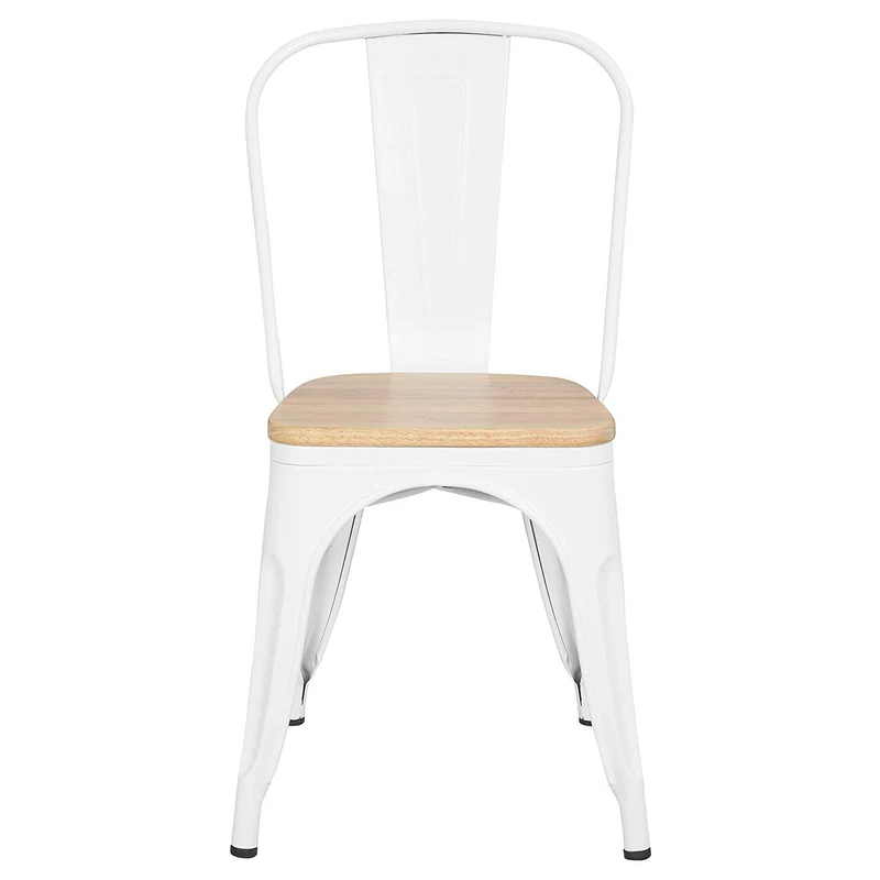 Kosmi - Lot de 4 chaises en métal Blanc Mat et Assise en Bois Clair - Style Industriel