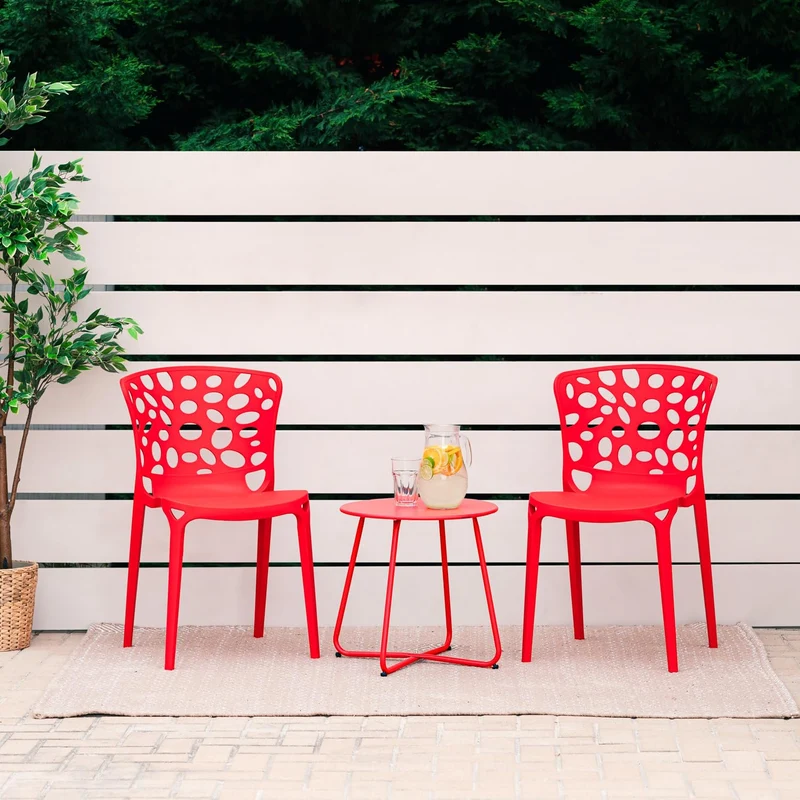 Homestyle4u 2460 Lot de 4 chaises de jardin empilables en plastique résistant aux intempéries Rouge