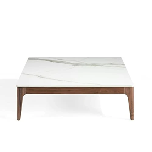 Angel Cerdá Table basse carrée avec couvercle en porcelaine, structure en bois de noyer, style moderne
