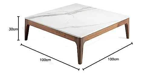 Angel Cerdá Table basse carrée avec couvercle en porcelaine, structure en bois de noyer, style moderne