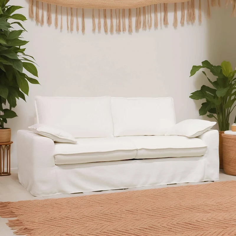 Oviala Canapé en Tissu texturé 3 Places Blanc