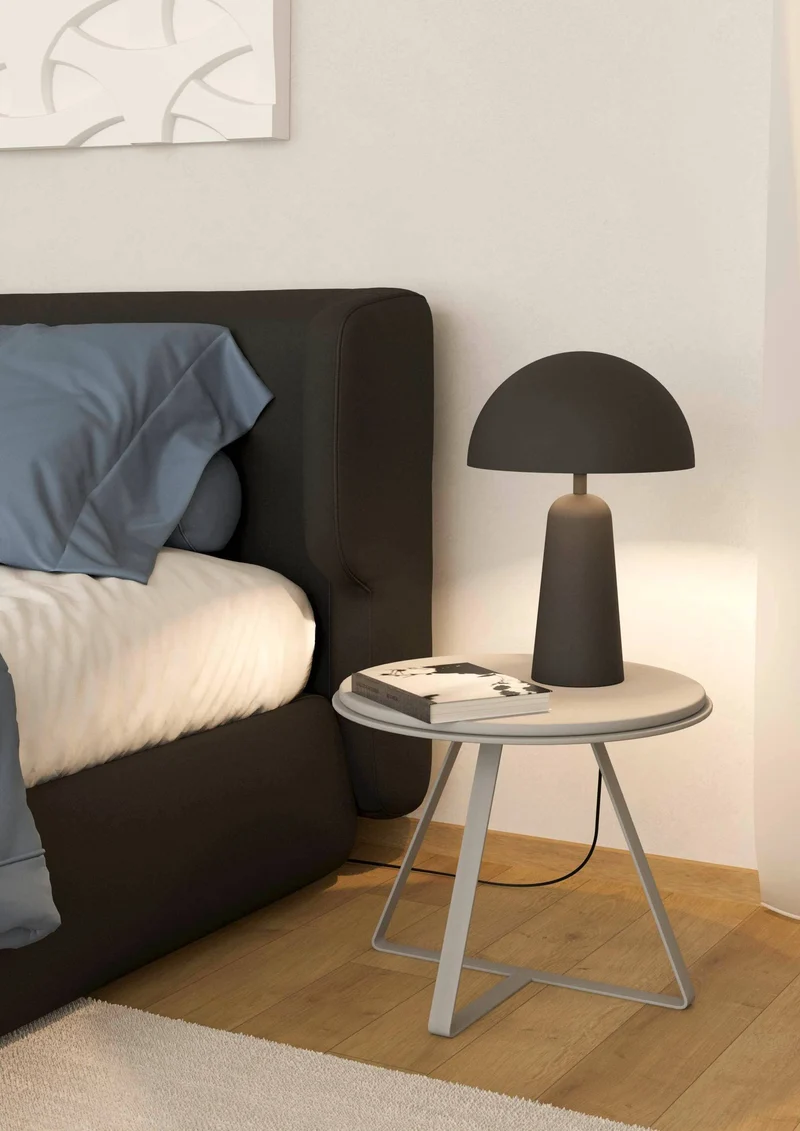 EGLO Lampe de chevet Aranzola, lampe à poser géométrique, lampe de table en métal noir et blanc, luminaire décoratif pour salon et chambre, douille E27