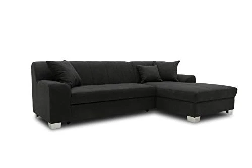 DOMO. collection Capri Forme Canapé d'angle rembourré Tissu Bois métal, Noir, 239x152x75 cm
