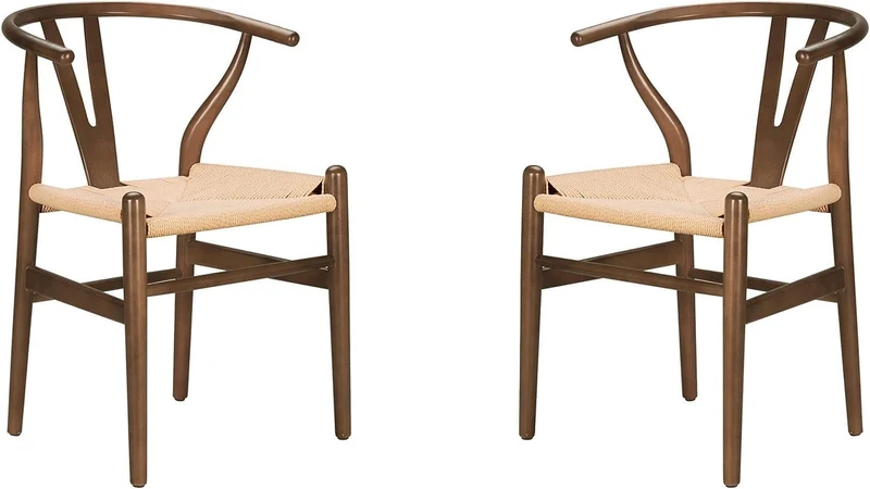 YAXANSIH Lot de 2 chaises de Salle à Manger, Cuisine, Style Wishbone en Poly et écorce (Couleur : Noyer)