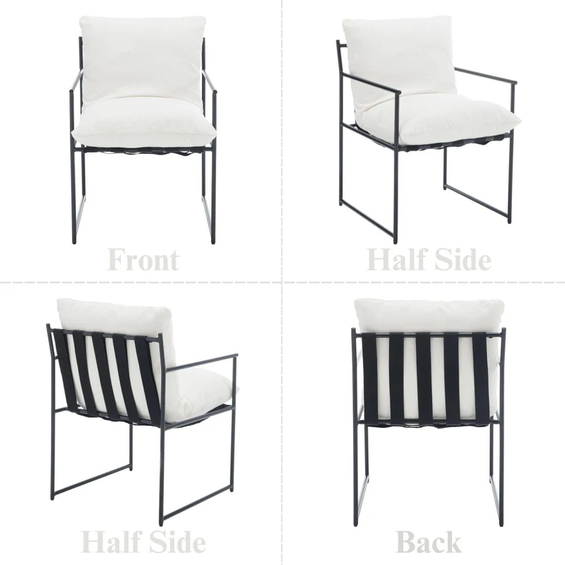 Wahson Lot de 2 Chaise Salle à Manger en Chenille Chaise de Cuisine Moderne Rembourré avec Pieds en Métal, Chaise de Salon avec Accoudoirs pour Salle à Manger/Chambre/Restaurant,Blanc