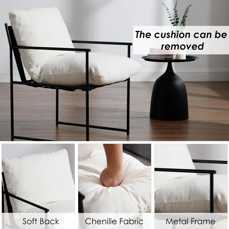 Wahson Lot de 2 Chaise Salle à Manger en Chenille Chaise de Cuisine Moderne Rembourré avec Pieds en Métal, Chaise de Salon avec Accoudoirs pour Salle à Manger/Chambre/Restaurant,Blanc