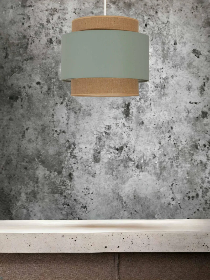 youngDECO® Lampe à suspendre Boho - Abat-jour en Tissu de coton en Sauge Ø 38 cm et hauteur 44 cm - Éclairage de Plafond crée une Ambiance Chaleureuse Dans la Chambre à Coucher, le Salon et le Bureau