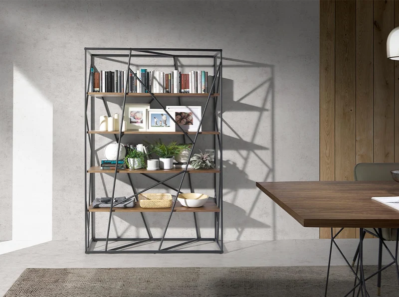 Ángel Cerdá - Bibliothèque en Bois de Noyer et Acier Noir - Bibliothèque Moderne - Bibliothèque de salon Durable et Fonctionnelle - 120 x 38 x 180 cm