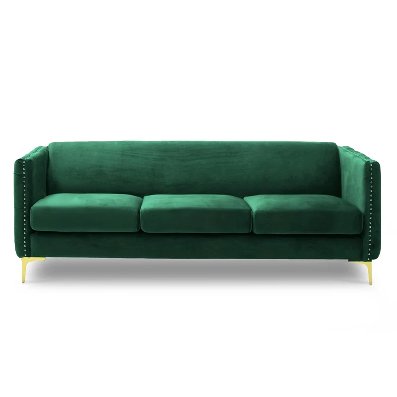 Mobilier-Deco Romance - Canapé capitonné 3 Places en Velours Vert